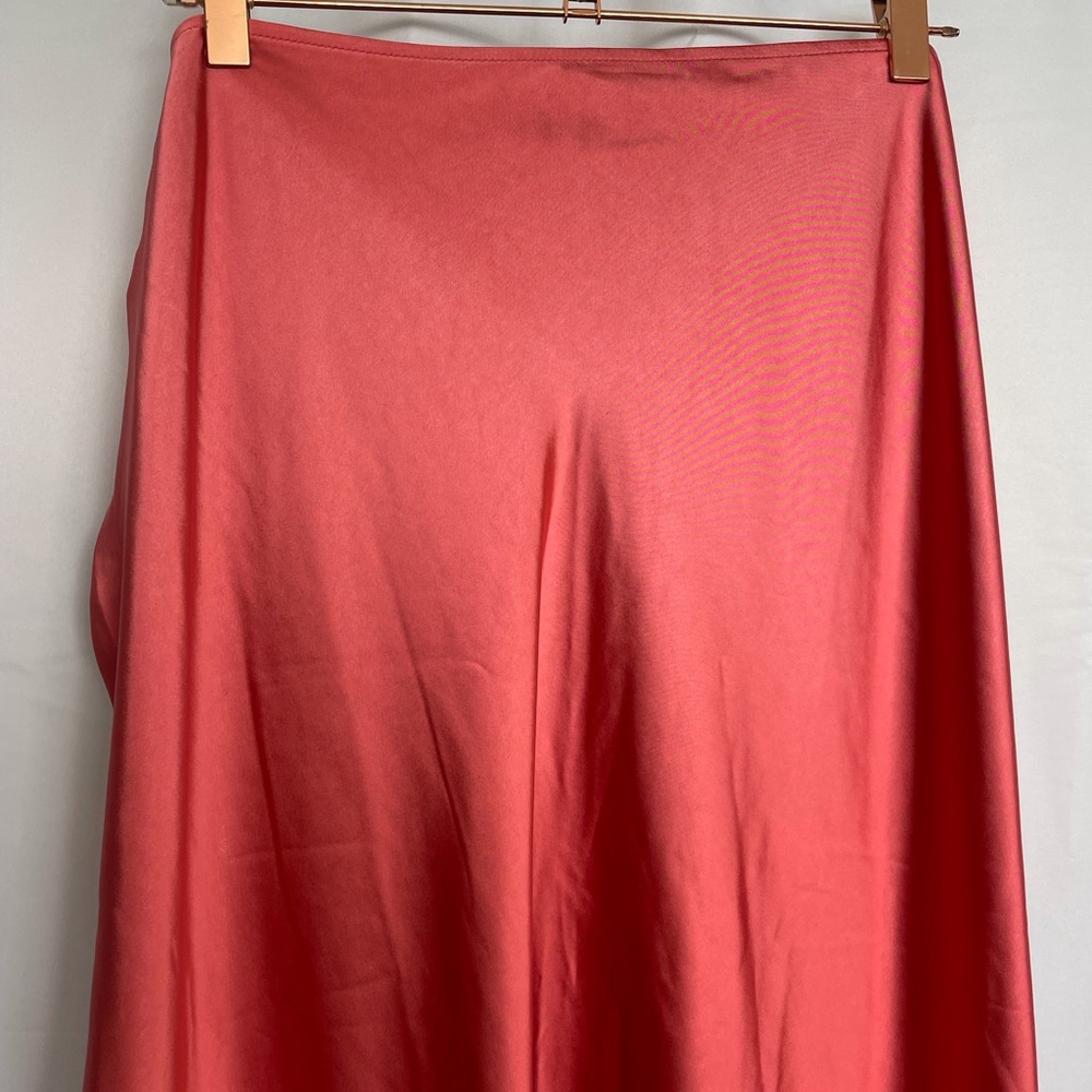 NWT Romantic Clean Girl 90s Minimalist Calypso Coral Satin Midi Slip Skirt XXL - Picture 3 of 9